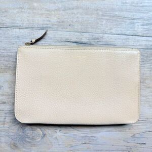 Kate Spade Metallic Champagne Gold Leather Zip Clutch Wristlet Pouch Evening Bag